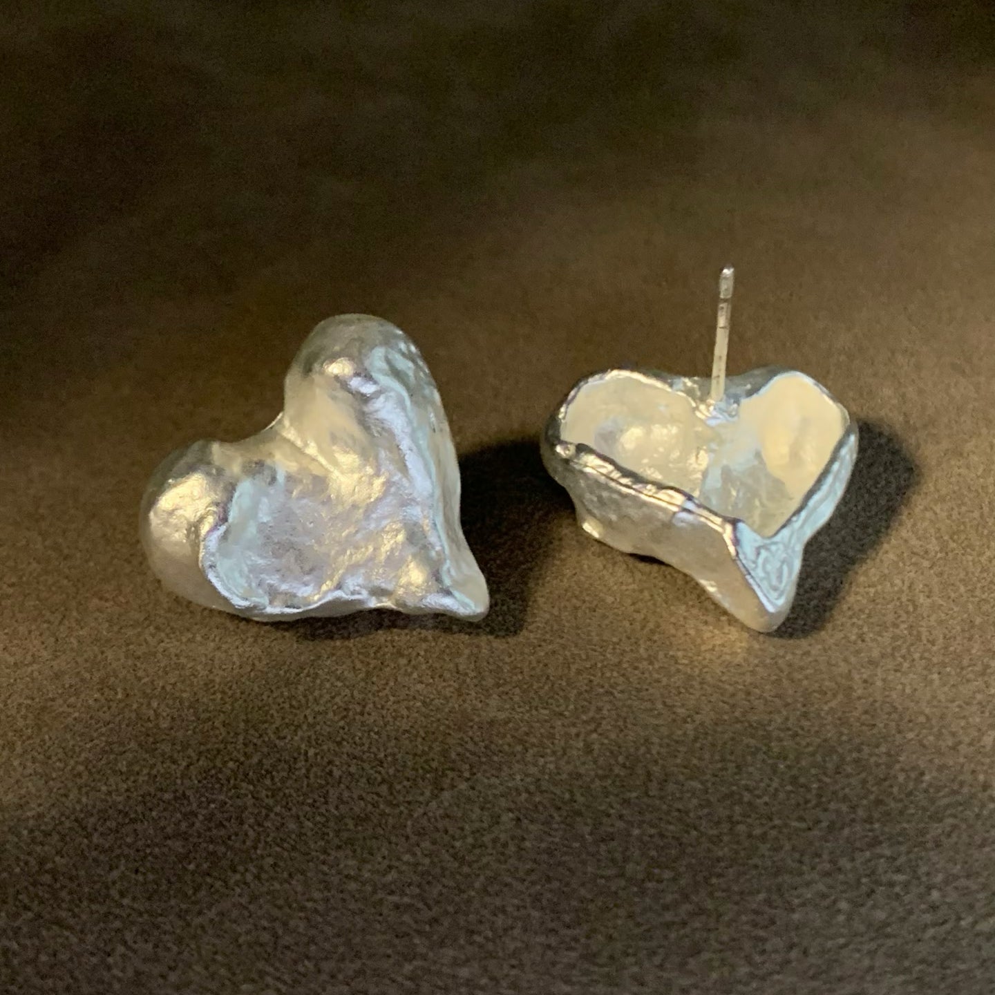 Shining Heart · Handmade Wrinkled Silver Heart Earrings | Glow From Within | 2cm Heart Shape
