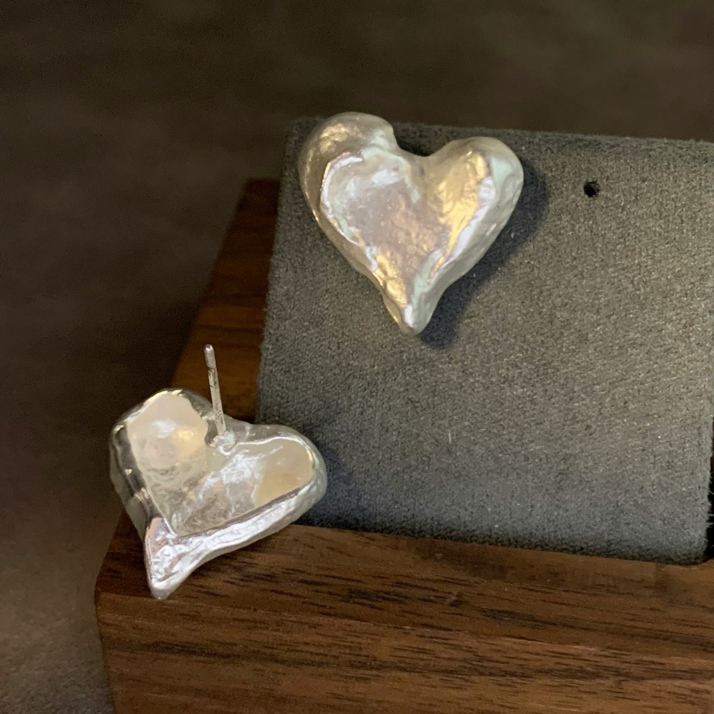 Shining Heart · Handmade Wrinkled Silver Heart Earrings | Glow From Within | 2cm Heart Shape