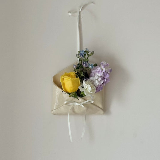 Vintage Handmade Ceramic Envelope Wall Hanging | Minimalist Floral Planter & Healing Decor